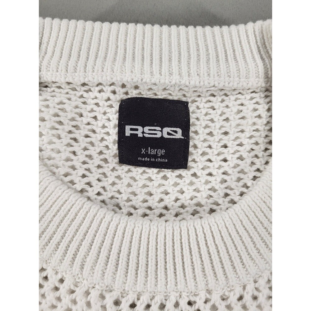 RSQ Men's Crochet Mesh Pocket Tee – Off-White / White (Size XL)